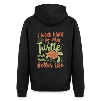 Sea Turtle Tortoise I Work Hard So - Unisex Premium Bio Zip Hoodie - Schwarz - Hinten - Nico (187cm)