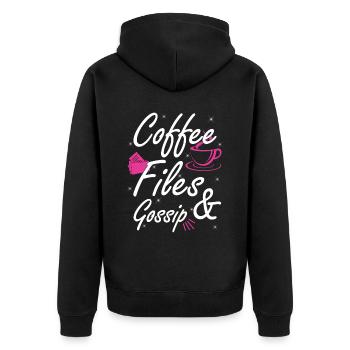 Kaffee, Akten Und Klatsch - HR -Offizier - Unisex Premium Bio Zip Hoodie - Schwarz - Hinten - Nico (187cm)