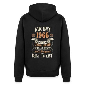 August 1966 Geburtstagsgeschenk - Unisex Premium Bio Zip Hoodie - Schwarz - Hinten - Nico (187cm)