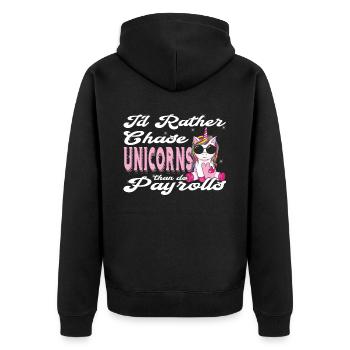 Ich Würde Lieber Einhörner Jagen Als - Unisex Premium Bio Zip Hoodie - Schwarz - Hinten - Nico (187cm)
