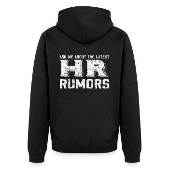 Fragen Sie Mich Nach Den Neuesten HR -Gerüchten - - Unisex Premium Bio Zip Hoodie - Schwarz - Hinten - Nico (187cm)
