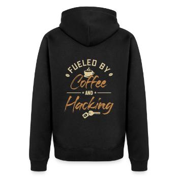 Alimenté par le café et le piratage du renifleur de phishing - Veste à capuche bio Premium Unisexe - noir - Dos - Nico (187cm)