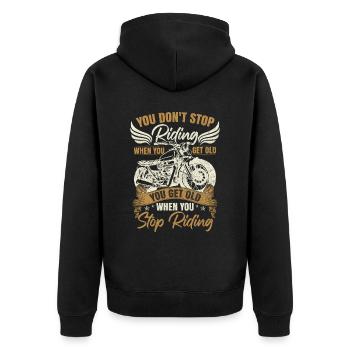 Vintage Biker Motorrad Motorrad Biker - Unisex Premium Bio Zip Hoodie - Schwarz - Hinten - Nico (187cm)