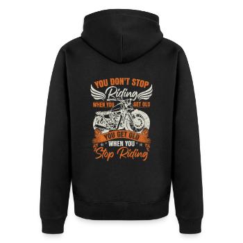 Biker-Motorrad-Radtour - Unisex Premium Bio Zip Hoodie - Schwarz - Hinten - Nico (187cm)