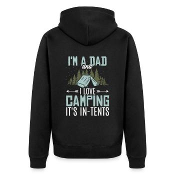 Papa Tente Camping Joke Drôle Papa Jogue - Veste à capuche bio Premium Unisexe - noir - Dos - Nico (187cm)
