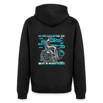 Rollstuhl Rollstuhlfahrer - Unisex Premium Bio Zip Hoodie - Schwarz - Hinten - Nico (187cm)