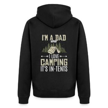 Ich bin Vater und ich liebe Camping - Unisex Premium Bio Zip Hoodie - Schwarz - Hinten - Nico (187cm)