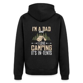 Ich bin Vater und ich liebe Camping - Unisex Premium Bio Zip Hoodie - Schwarz - Hinten - Nico (187cm)