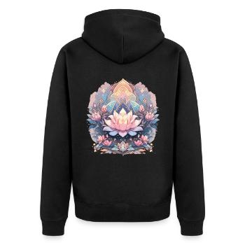 Lotus Blossom - Unisex Premium Organic Zip Hoodie - black - Back - Nico (187cm)