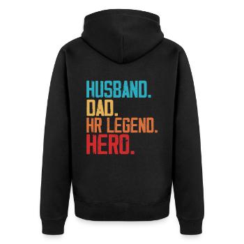 Ehemann. Papa. HR -Legende. Held. - HR Manager - Unisex Premium Bio Zip Hoodie - Schwarz - Hinten - Nico (187cm)
