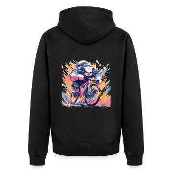 Panda Fahrrad Rennrad Pandabär - Unisex Premium Bio Zip Hoodie - Schwarz - Hinten - Nico (187cm)