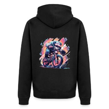 Panda Fahrrad Rennrad Pandabär - Unisex Premium Bio Zip Hoodie - Schwarz - Hinten - Nico (187cm)