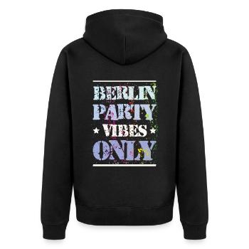 Berlin Party Vibes - Unisex Premium Bio Zip Hoodie - Schwarz - Hinten - Nico (187cm)