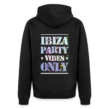 Ibiza Party Vibes - Unisex Premium Bio Zip Hoodie - Schwarz - Hinten - Nico (187cm)