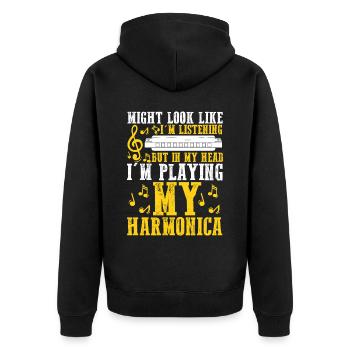 Mundharmonika Instrument und Mundharmonika - Unisex Premium Bio Zip Hoodie - Schwarz - Hinten - Nico (187cm)