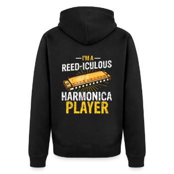 Harmonikaspieler für Munharmonika Spieler - Unisex Premium Bio Zip Hoodie - Schwarz - Hinten - Nico (187cm)