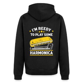 Mundharmonika Spieler und Mundharmonika - Unisex Premium Bio Zip Hoodie - Schwarz - Hinten - Nico (187cm)