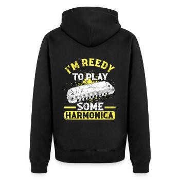 Harmonikaspieler für Munharmonika Spieler - Unisex Premium Bio Zip Hoodie - Schwarz - Hinten - Nico (187cm)