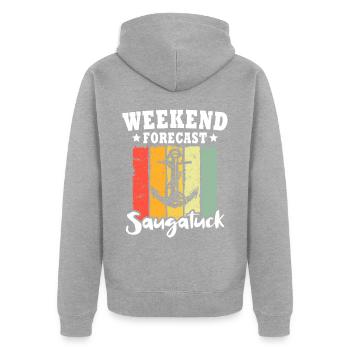 Saugatuck (Michigan) - Veste à capuche bio Premium Unisexe - gris chiné - Dos - Nico (187cm)