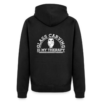 Glasschnitzen ist meine Therapie - Cameo Glass - Unisex Premium Bio Zip Hoodie - Schwarz - Hinten - Nico (187cm)