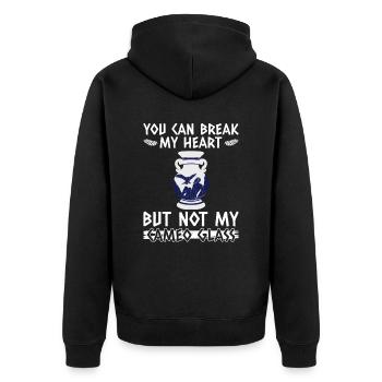 Du kannst mir das Herz brechen, aber nicht mein - Unisex Premium Bio Zip Hoodie - Schwarz - Hinten - Nico (187cm)