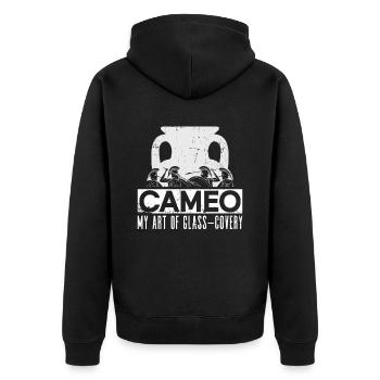 Cameo - Meine Kunst der Glasgewinnung - Cameo Glas - Unisex Premium Bio Zip Hoodie - Schwarz - Hinten - Nico (187cm)