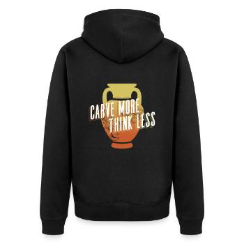 Mehr schnitzen - weniger denken - Cameo Glass - Unisex Premium Bio Zip Hoodie - Schwarz - Hinten - Nico (187cm)