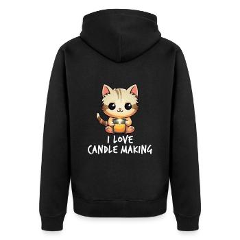 Niedliche Katze mit einer Kerze - Unisex Premium Bio Zip Hoodie - Schwarz - Hinten - Nico (187cm)