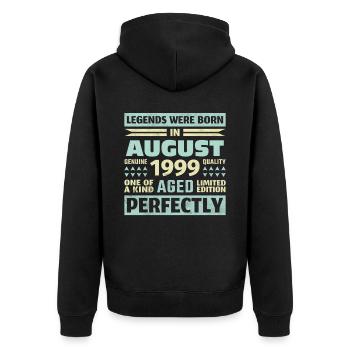 24. Geburtstag August Jahrgang 1999 Vintage - Unisex Premium Bio Zip Hoodie - Schwarz - Hinten - Nico (187cm)