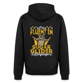 Fluent in the Sugar Glider language Sugar Gliders - Unisex Premium Organic Zip Hoodie - black - Back - Nico (187cm)