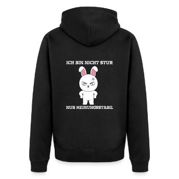 Ich bin nicht Stur nur Meinungsstabil Hase - Unisex Premium Bio Zip Hoodie - Schwarz - Hinten - Nico (187cm)