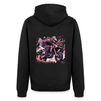 Motocross Dirtbike Motocrossfahrer Biker - Unisex Premium Bio Zip Hoodie - Schwarz - Hinten - Nico (187cm)