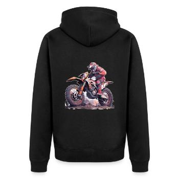 Motocross Dirtbike Motocrossfahrer Biker - Unisex Premium Bio Zip Hoodie - Schwarz - Hinten - Nico (187cm)