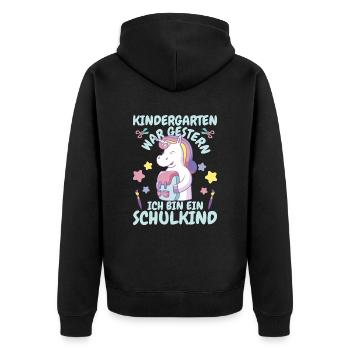 Schülerin Erstklässlerin Grundschule - Unisex Premium Bio Zip Hoodie - Schwarz - Hinten - Nico (187cm)