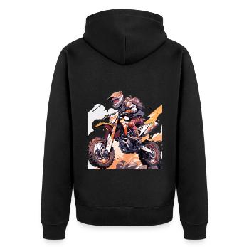 Motocross Dirtbike Motocrossfahrer Biker - Unisex Premium Bio Zip Hoodie - Schwarz - Hinten - Nico (187cm)