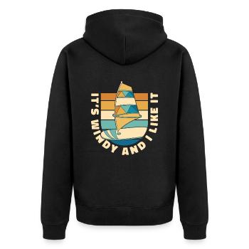 Wing Surf Wing Foil Flügelbrandung - Unisex Premium Bio Zip Hoodie - Schwarz - Hinten - Nico (187cm)