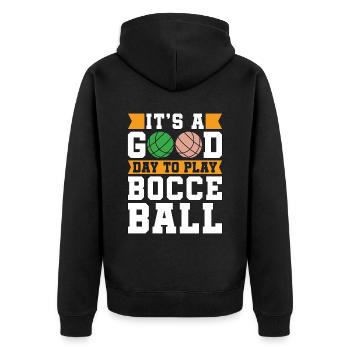 Bocce Ball It's A Good Day To Play Petanque Boules - Unisex Premium Bio Zip Hoodie - Schwarz - Hinten - Nico (187cm)