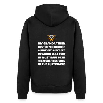 Flugzeug Mechaniker Lustig - Unisex Premium Bio Zip Hoodie - Schwarz - Hinten - Nico (187cm)