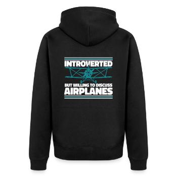 Airplane Mechanic Introvert - Unisex Premium Organic Zip Hoodie - black - Back - Nico (187cm)