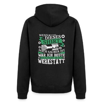 KFZ Mechaniker Sprüche Werkstatt - Unisex Premium Bio Zip Hoodie - Schwarz - Hinten - Nico (187cm)