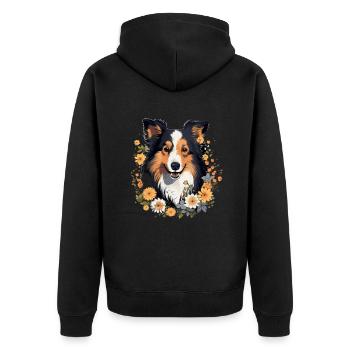 Langhaarcollie Collie Hund Hunderasse - Unisex Premium Bio Zip Hoodie - Schwarz - Hinten - Nico (187cm)