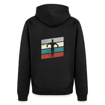 body building retro - Unisex Premium Bio Zip Hoodie - Schwarz - Hinten - Nico (187cm)