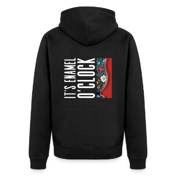 It's Enamel O'Clock - Emailliertes Glas - Unisex Premium Bio Zip Hoodie - Schwarz - Hinten - Nico (187cm)
