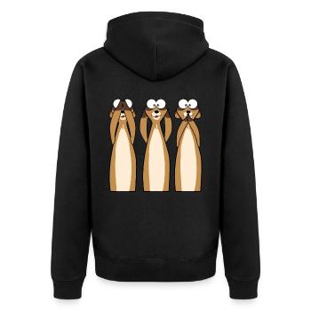 Erdmännchen statt 3 Affen - Unisex Premium Bio Zip Hoodie - Schwarz - Hinten - Nico (187cm)