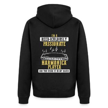 Mundharmonika Instrument und Mundharmonika - Unisex Premium Bio Zip Hoodie - Schwarz - Hinten - Nico (187cm)