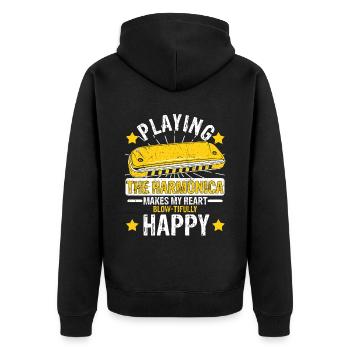 Mundharmonika Instrument und Mundharmonika - Unisex Premium Bio Zip Hoodie - Schwarz - Hinten - Nico (187cm)