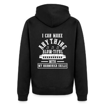 Harmonikaspieler für Munharmonika Spieler - Unisex Premium Bio Zip Hoodie - Schwarz - Hinten - Nico (187cm)