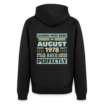 45th Birthday August Vintage 1978 Vintage - Unisex Premium Organic Zip Hoodie - black - Back - Nico (187cm)