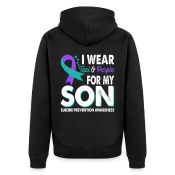 Wear teal & purple for awareness - Unisex Premium Organic Zip Hoodie - black - Back - Nico (187cm)