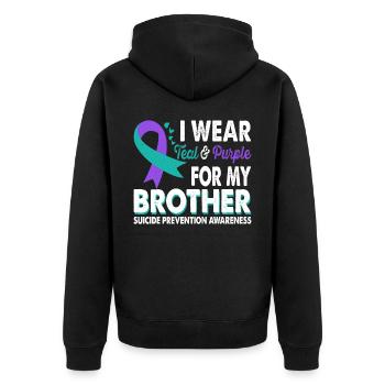 Wear teal and purple to her - Unisex Premium Organic Zip Hoodie - black - Back - Nico (187cm)